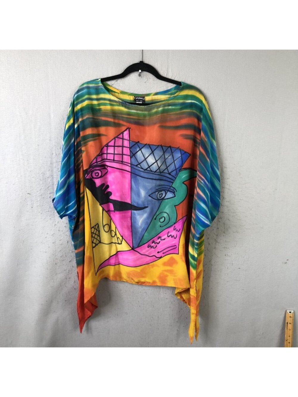 Dilemma Tunic Top Womens One Size Multicolor Abstract Silk Artsy Boho Oversized
